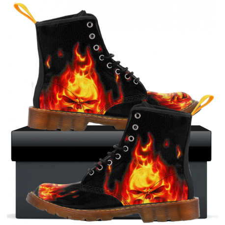 Men's Skull Fire Canvas Custom Designed Boots - Express Your Authentic Self