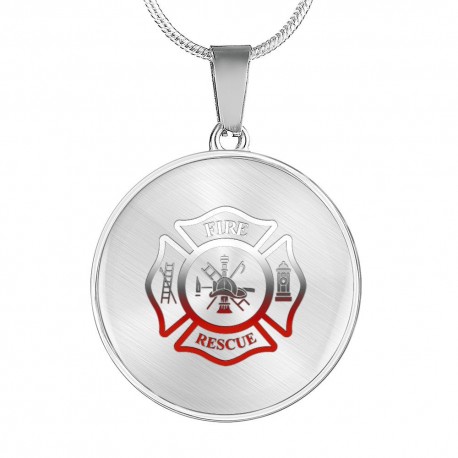 Maltese Cross Fire Rescue Stainless Surgical Steel Circle Necklace