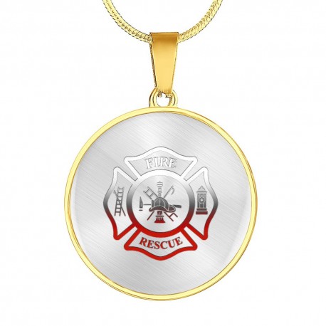 Maltese Cross Fire Rescue 18k Gold Finish Circle Necklace