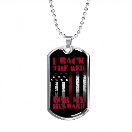 Back The Red For My Husband Stainless Surgical Steel Dog Tag With Ball Chain Necklace