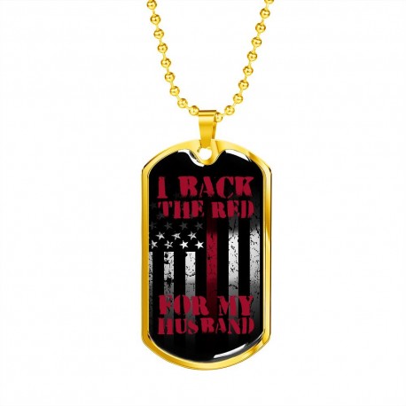 Back The Red For My Husband 18k Gold Finish With Ball Chain Dog Tag Necklace