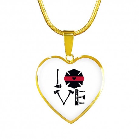 LOVE- Thin Red Line of Courage 18k Yellow Gold Finish Heart Pendant Necklace With Snake Chain