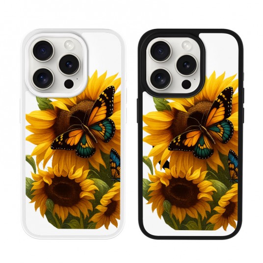 Sunflower and Butterfly Phone Case， Vibrant Nature Style for iPhone 16 15 14 13 12 11 Plus Mini Pro Max