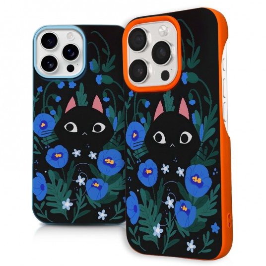 Black Cat Floral Phone Case for iPhone 16 15 14 13 12 11 Plus Pro Max Cute Stylish Floral Patterned Design