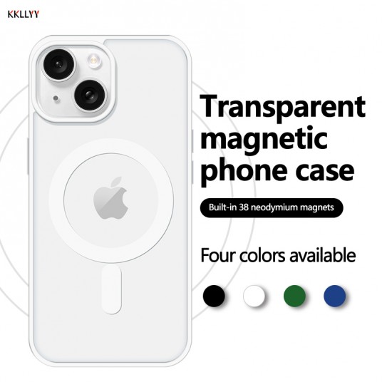 Magnetic Transparent Phone Case - Silicone Soft Edge + Acrylic Hard Back - Full Protection for iPhone 16/15/14/13/12/11 Pro Max