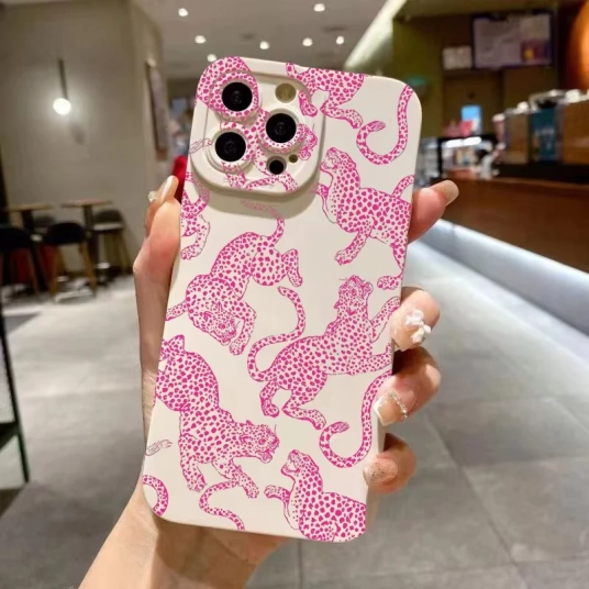 Pink Leopard Print Pattern Phone Case For iPhone 15 Pro Max 16 14 13 12 11 XS X  Plus  Shockproof Soft Silicone Cover