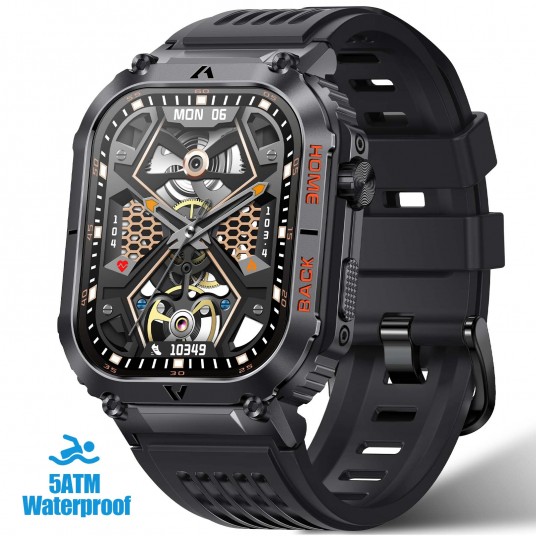 EIGIIS New 5ATM Waterproof Men Military Watch Heart Rate Blood Pressure Blood Oxygen 2.02'' TFT HD With Compass 100+ Sports Mode