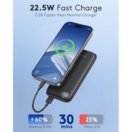 Ultra-Slim 10000mAh Portable Charger with Fast Charging (Max 12V/4.5A), USB-C Input/Output, Lightweight Travel Power Bank.