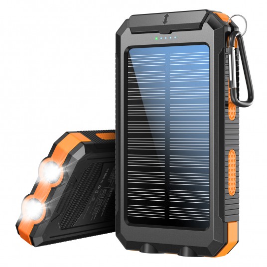 10000mAh Solar Charging Power Bank,Dual USB & Type C Output Port Multicharger Power Bank with Flashlight and Compass