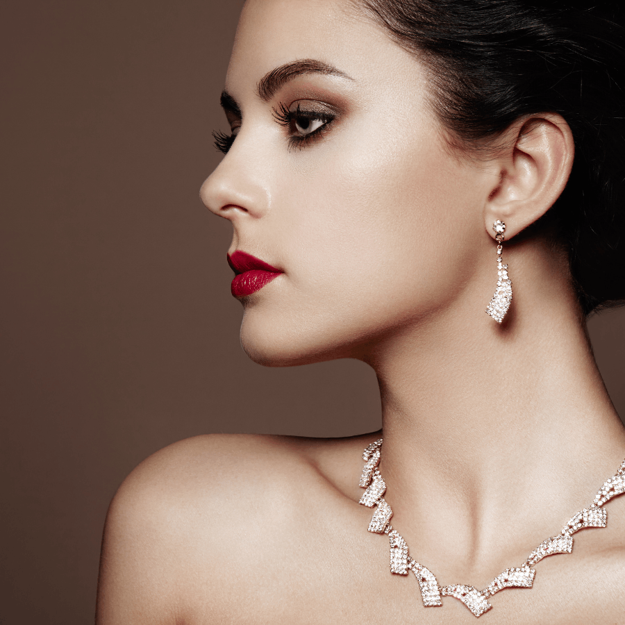 Woman wearing earings and necklace