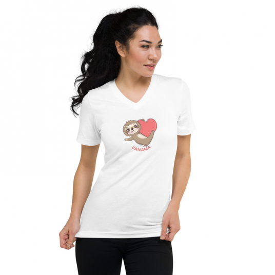 Sloth Loves Panama - Unisex Short Sleeve V-Neck
