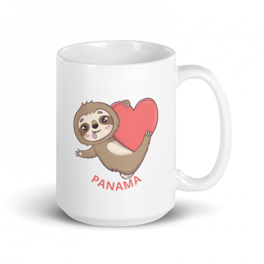 Sloth Loves Panama White glossy mug