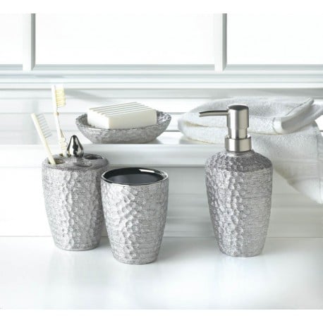 Hammered Silver Bath Accessory Set