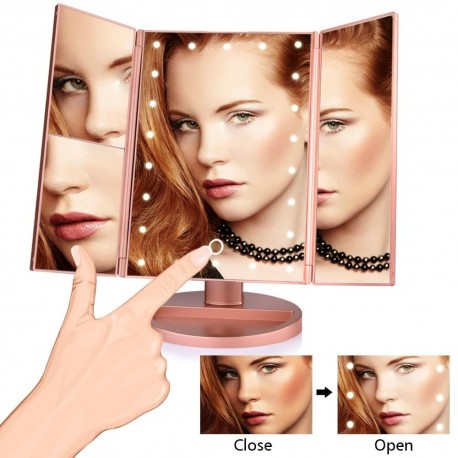 In Style Pieces™ | 22 LED Light Trifold Vanity Mirror. Magnify 1X/2X/3X/10X.