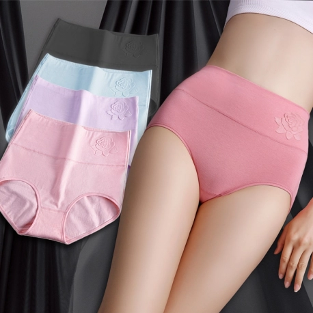 Cotton women's panties elastic soft large size XXXL Embossed ROSE Ladies underwear Breathable sexy High waist briefs