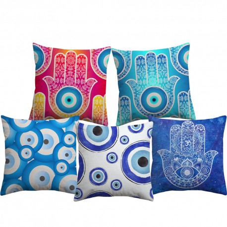 Turkish Evil Eye Hamsa Hand Pillow Cover