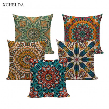 Fur Linen Cushion Cover Boho Pillowcase Mandala Decorative Retro bohemian 45*45 40*40 for Sofa Moroccan Pillow Case Cotton