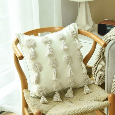 Ivory Tassels Cushion Cover