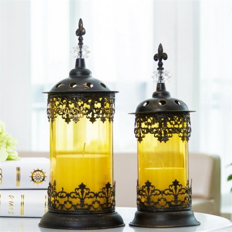 European Retro Metal Hollow Candle Holders Lanterns