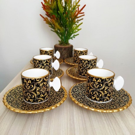 Arabic Turkish Black Gold Ceramic Coffee Set For 6