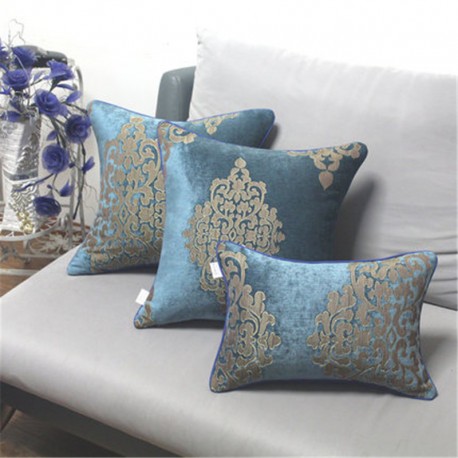 Blue And Gold Porcelain Printed  Pillow Cover