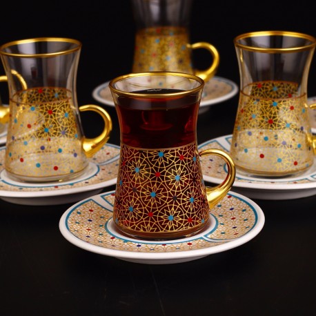 Turkish Hand Painted Gold Tea Set
