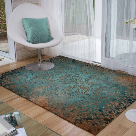 Green Brown Turkish Floral Microfiber Area Rug