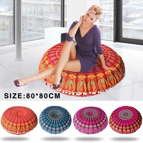 Round Mandala Flower Floor Pillow Cover