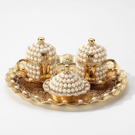 Turkish Gold Swarovski  Crystal Pearl Coffee Serving Set
