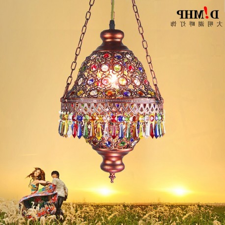 Mediterranean Style Mosaic Pendant Glass Lamp