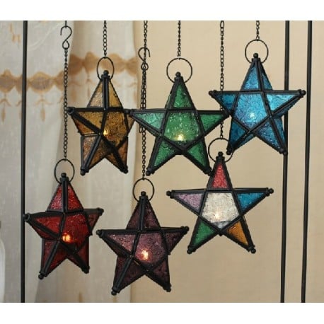 Moroccan Metal Star Glass Lantern