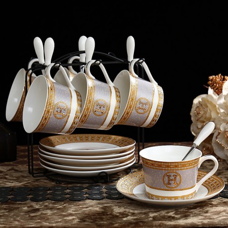 Mosaic H Retro Bone China Coffee cup and Saucer Set