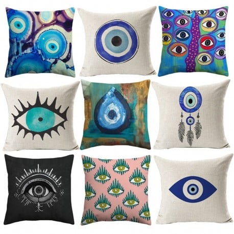 Mediterranean Watercolor Evil Eye Pillow Cover