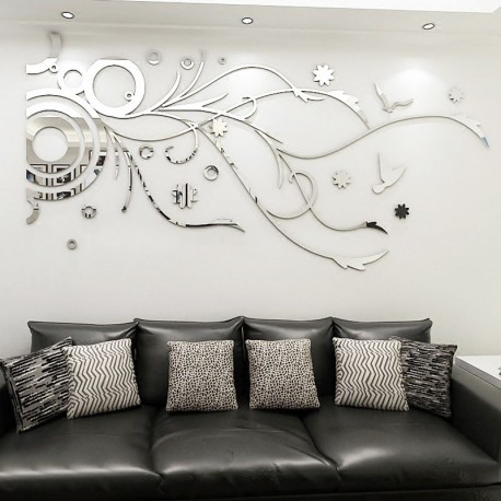 Flower Vine Acrylic Mirror Wall Sticker
