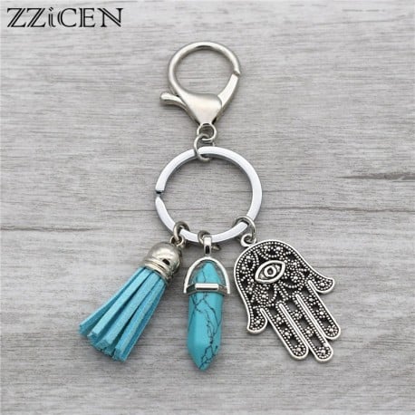 Turkish Natural Stone Hamsa Evil Eye Pendant Keychain