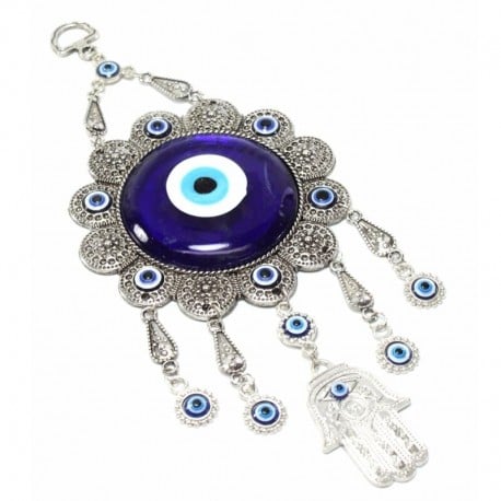 Turkish Flower Blue Evil Eye Hamsa Wall Hanging