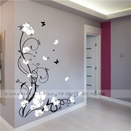 Butterfly Vinyl Flower Vine Removable Wall Stickers