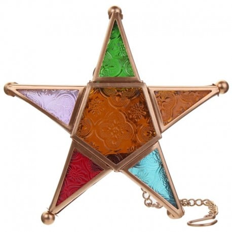 Multi Color Hanging Glass Star Lantern