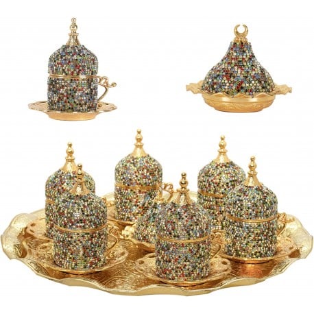 Turkish Gold Multi Color Crystals Arabic Coffee Set