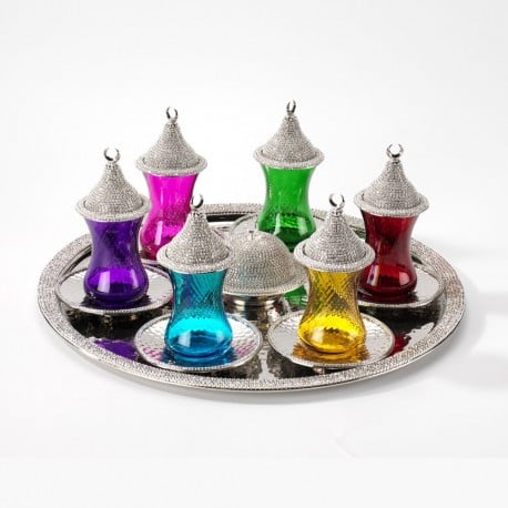 Turkish Silver Swarovski Colored Tea Serving Set