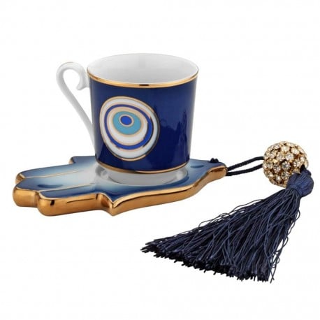 Turkish Evil Eye Hamsa Hand Porcelain Coffee Set For 1