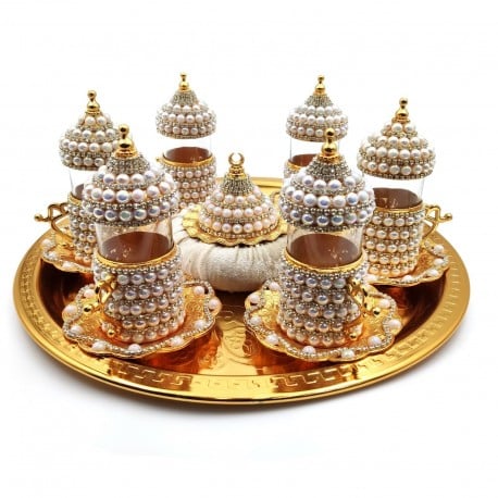 Turkish Gold Swarovski crystal Pearl Tea Serving Set