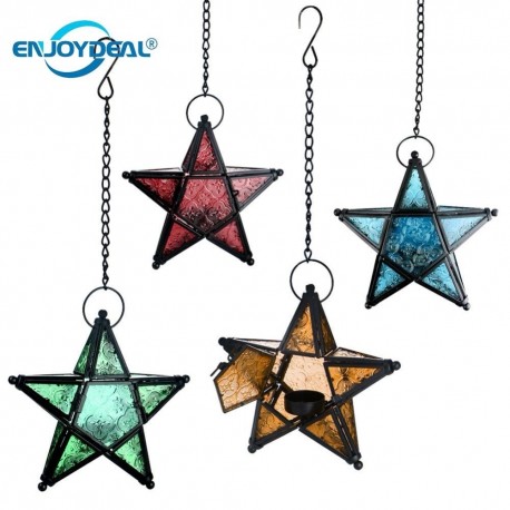 Metal Glass Star Hanging Pendant Lantern