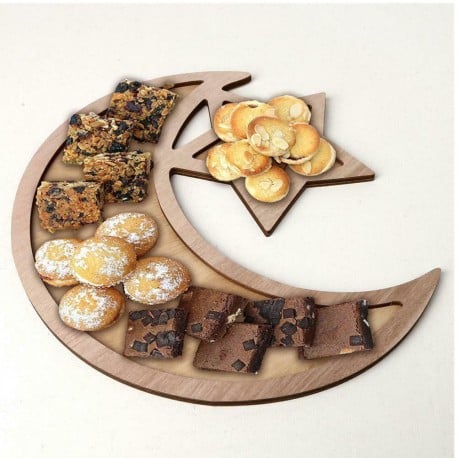 Eid Ramadan Wooden Crescent Star Food Serving Tray