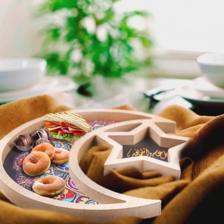 Ramadan Eid Crescent Star Painted Food Wooden Tray