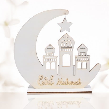 Ramadan EID Mubarak Wooden Moon Mosque Decor