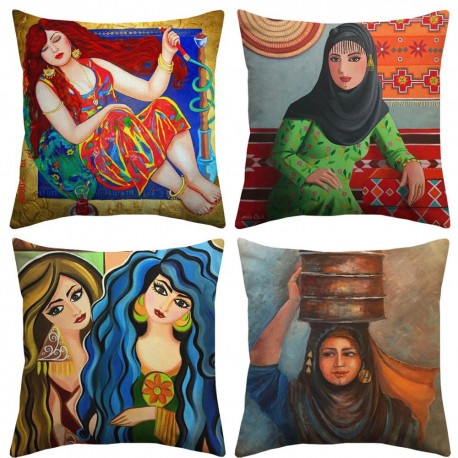 Arabic Lady Oil Painting Pillow Cover