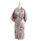 Sexy New Vintage Female Kimono Robe Long Print Nightgown  V-Neck Mujer Pajamas