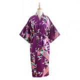 Sexy New Vintage Female Kimono Robe Long Print Nightgown  V-Neck Mujer Pajamas