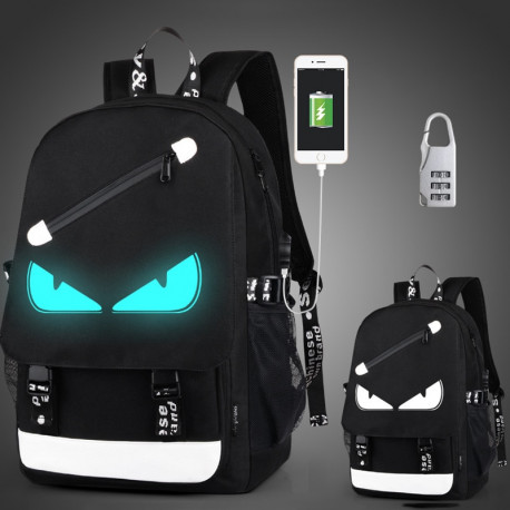 Luminous school backpack waterproof girls/boys book bag USB Charging Port and Lock